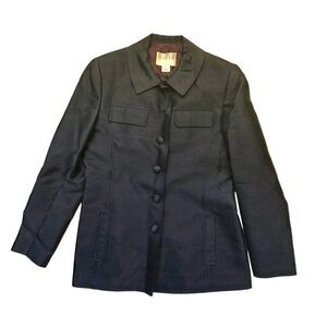 Oscar De La Renta Black Silk Wool Classic Women's Jacket